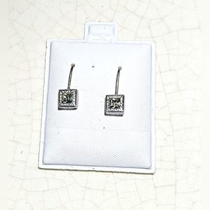 Short silver square rhinestone drop  minimalist earrings